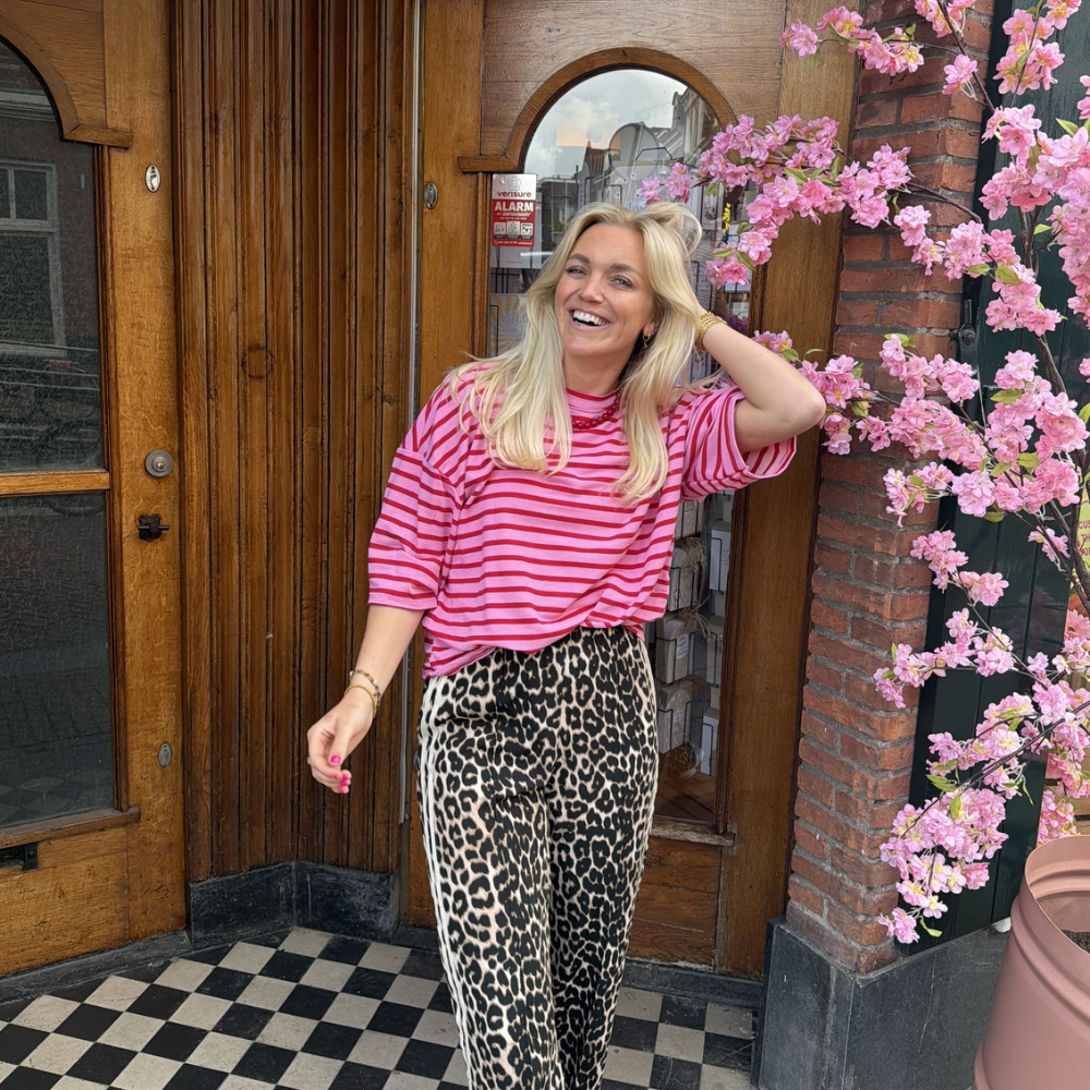 T-shirt streep - Roze/rood