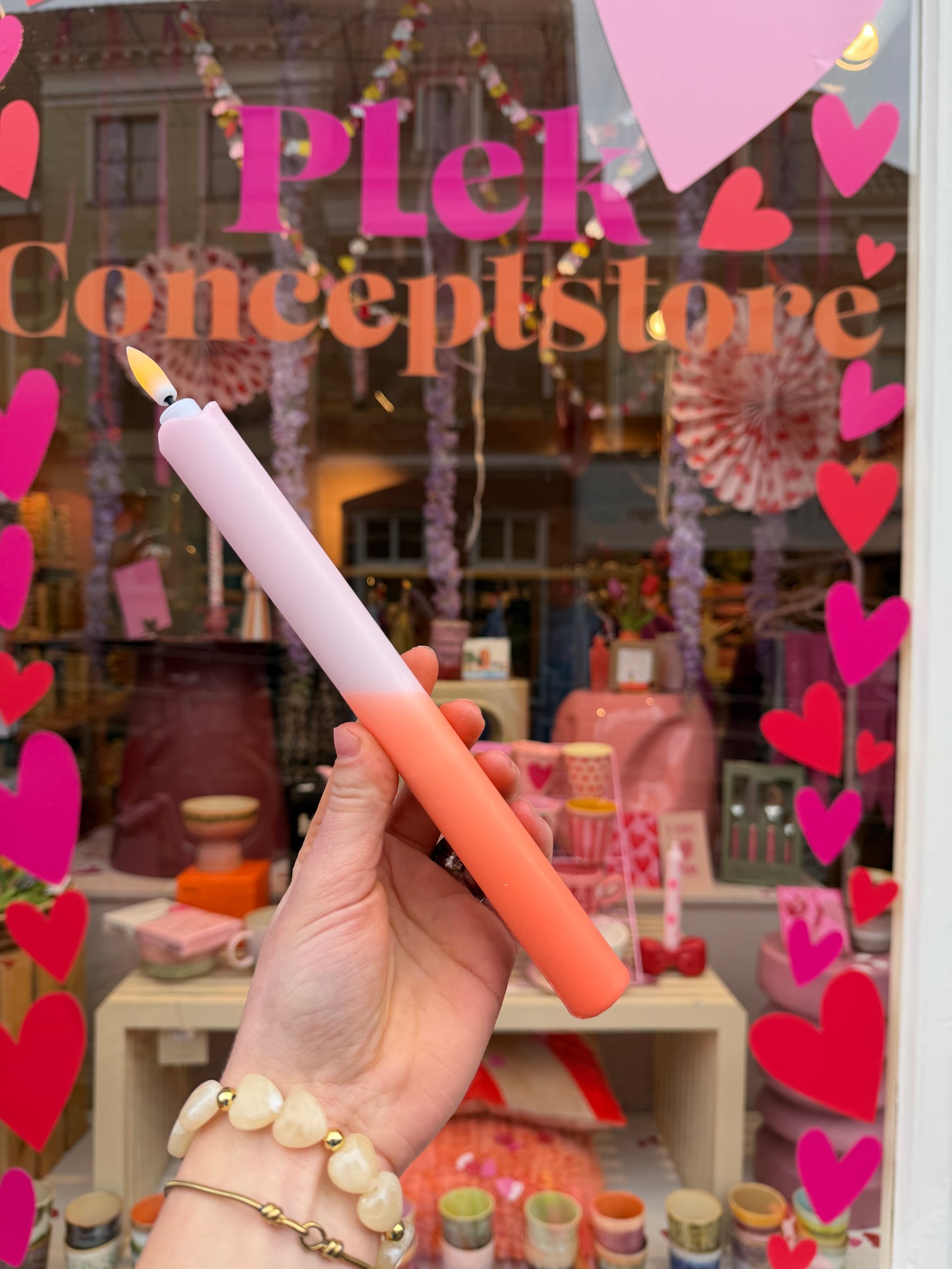 LED Pillar Kaars -Llichtroze/oranje