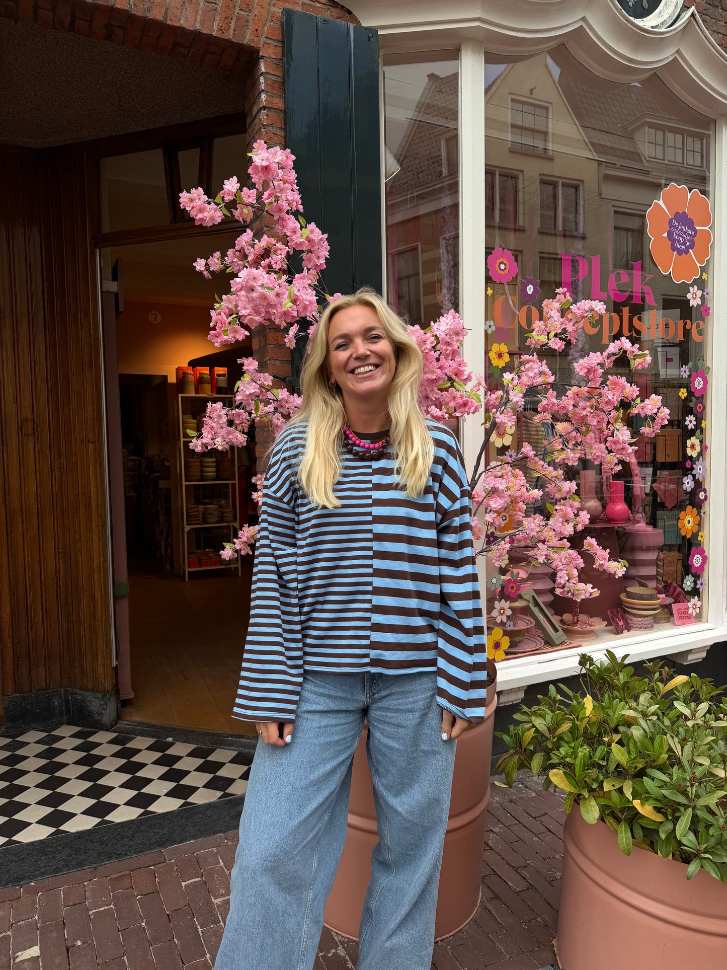 Noa longsleeve streep - Bruin/blauw