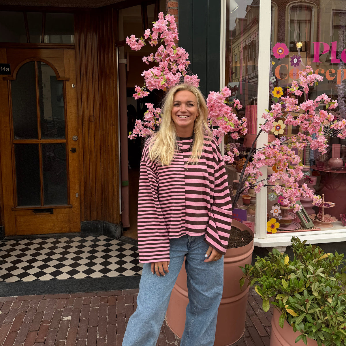 Noa longsleeve streep - Roze/bruin