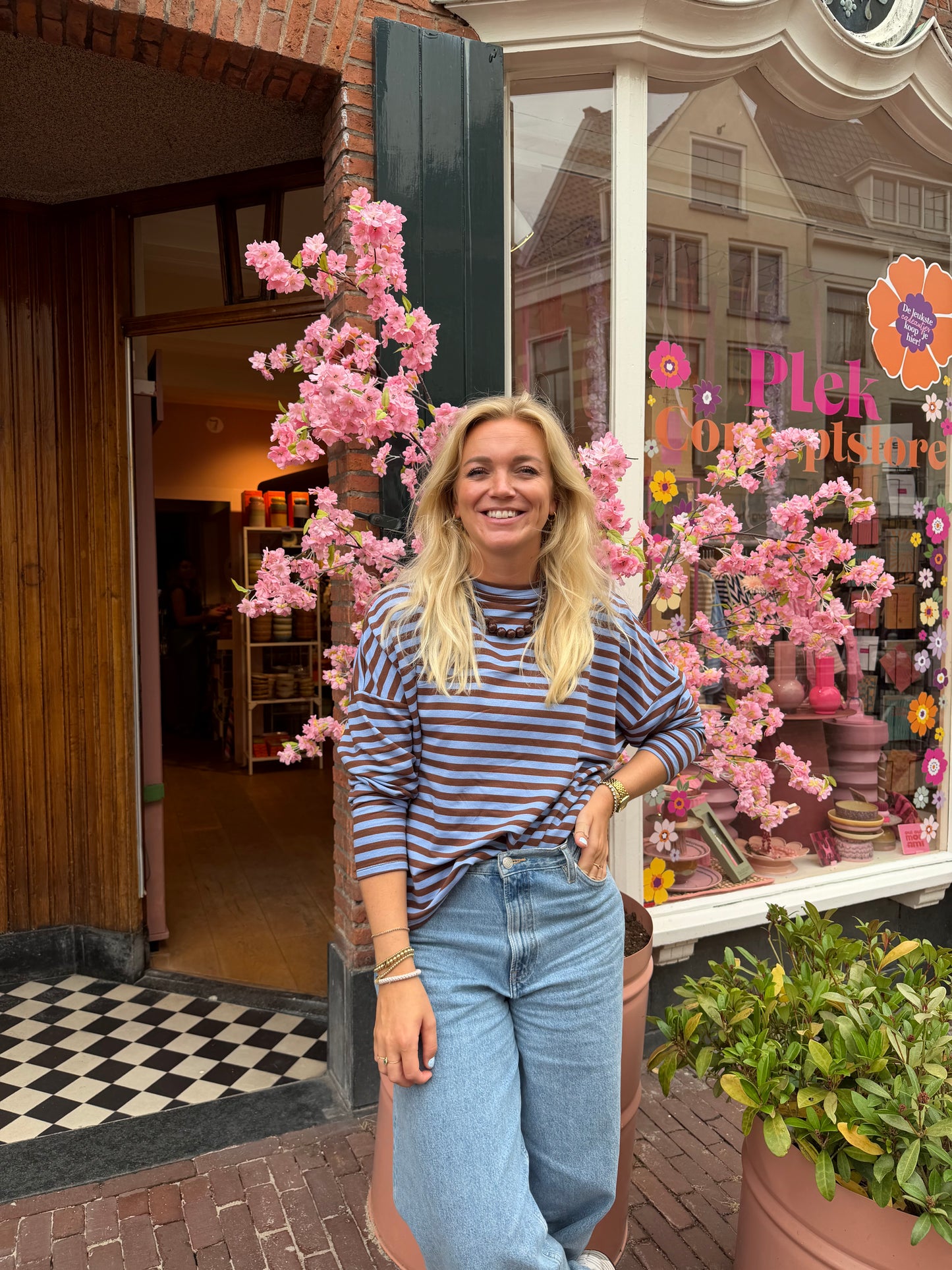 Liv longsleeve streep - Lichtblauw/bruin