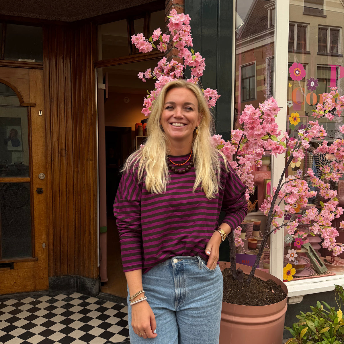 Liv longsleeve streep - Paars/bruin