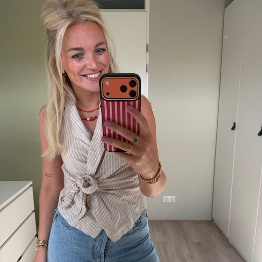Wikkelblouse Ronny - Beige streep