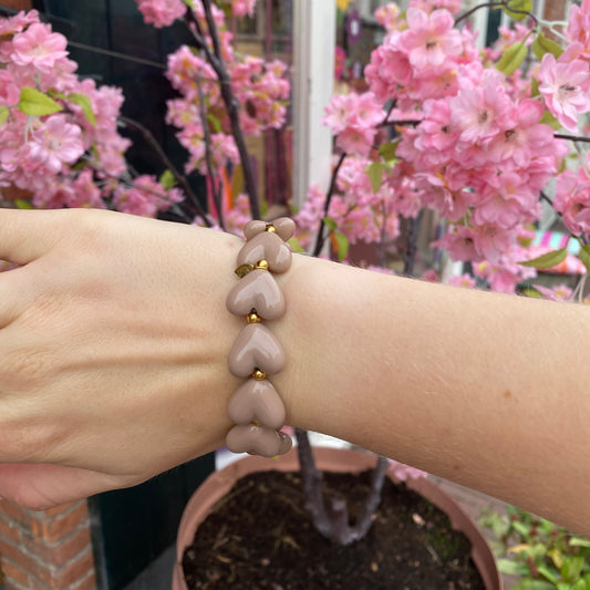 Kralenarmband Amour L - Taupe