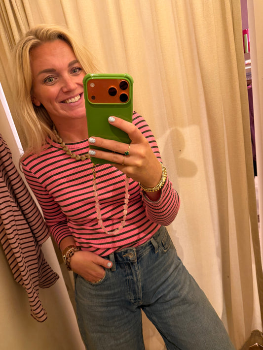 Anna Longsleeve streep - Roze/groen