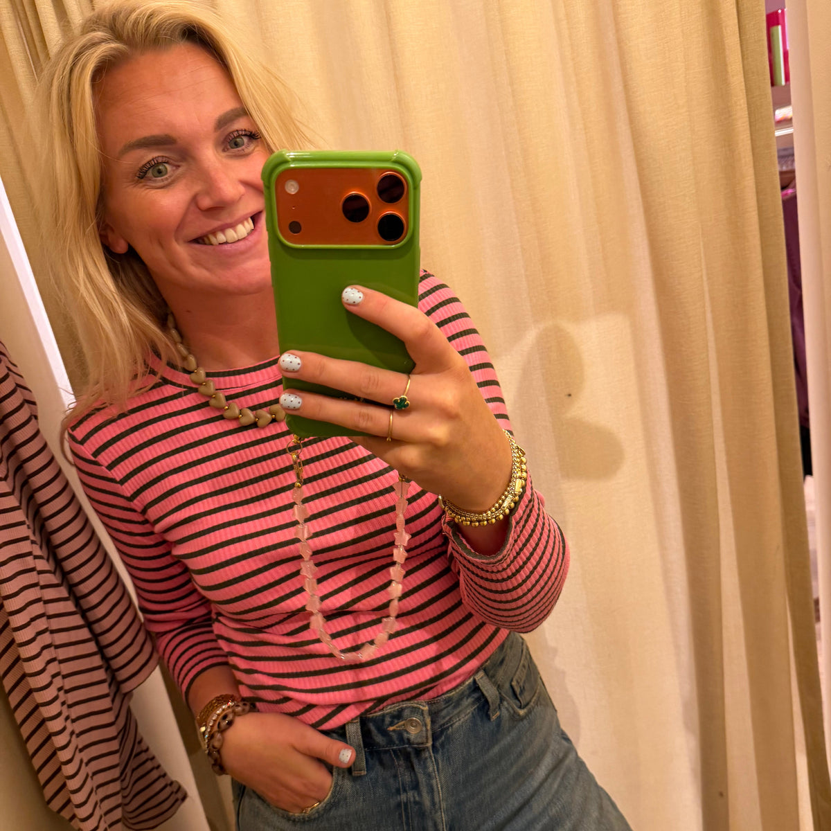 Anna Longsleeve streep - Roze/groen