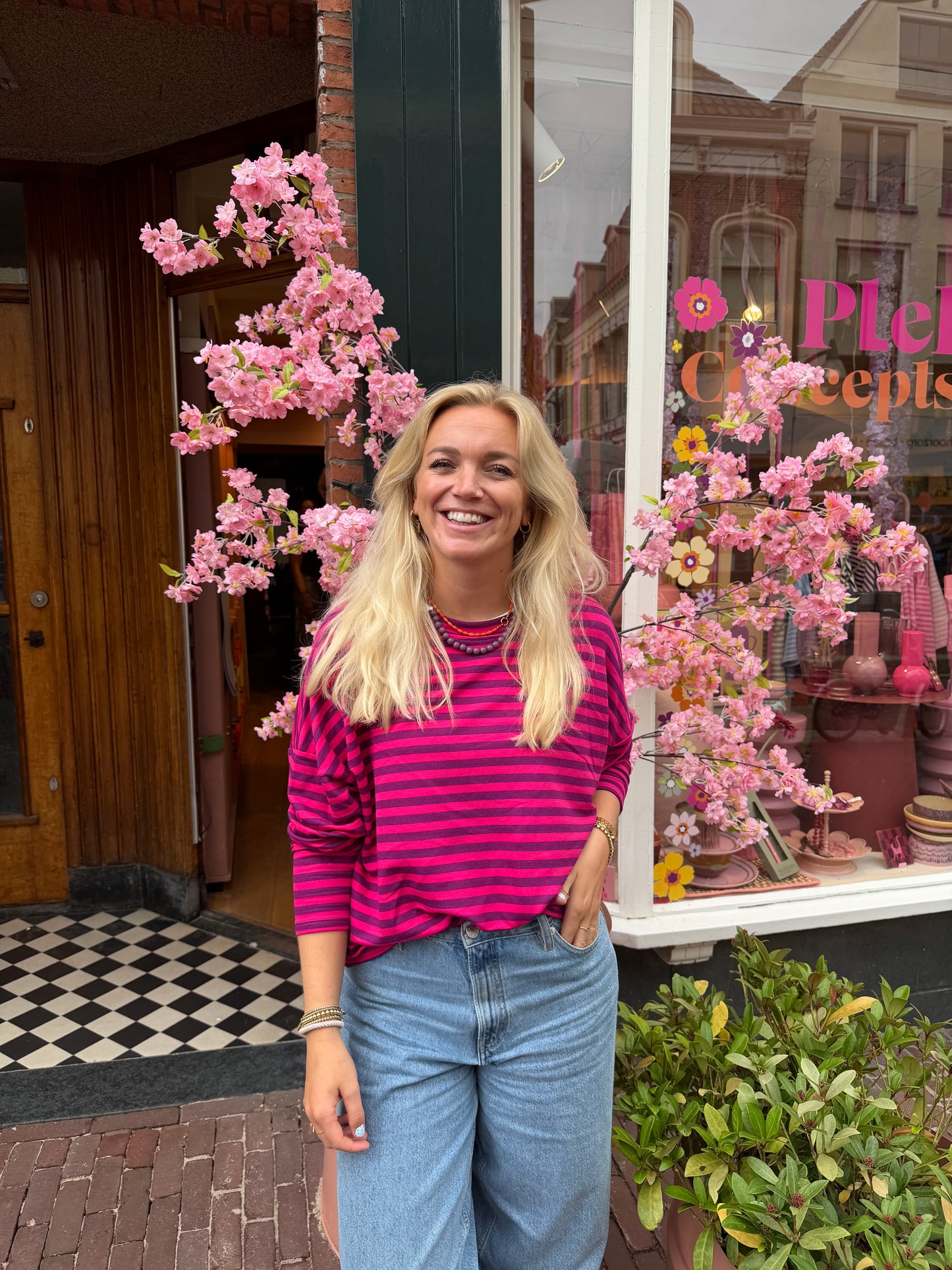Liv longsleeve streep - Fuchsia/paars
