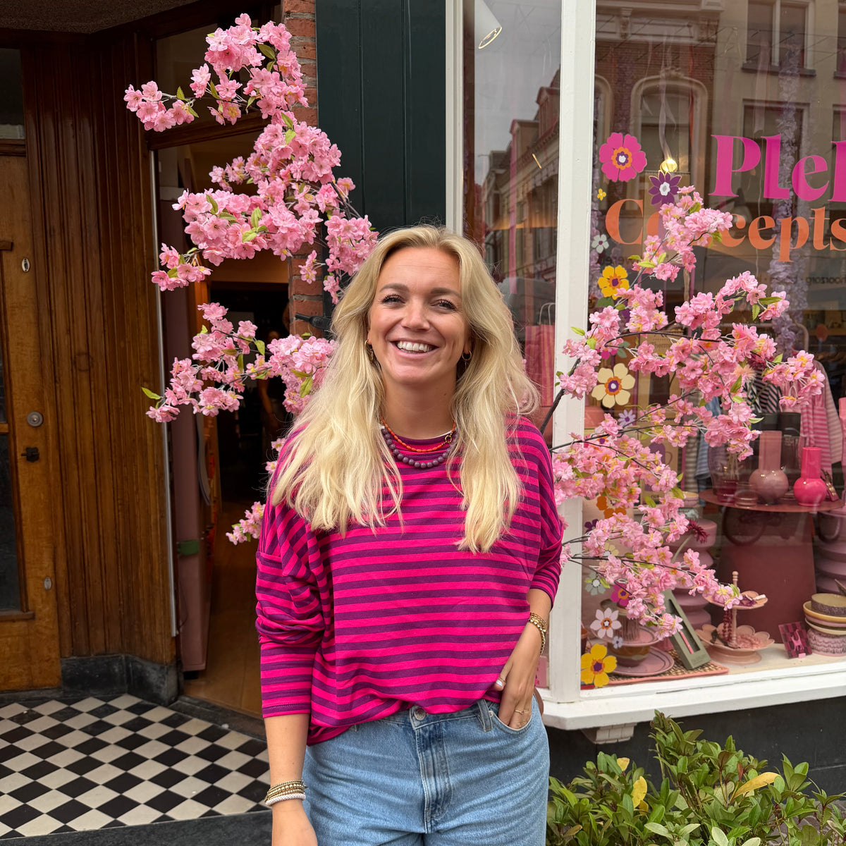 Liv longsleeve streep - Fuchsia/paars