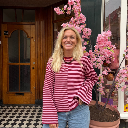 Noa longsleeve streep - Roze/bordeaux