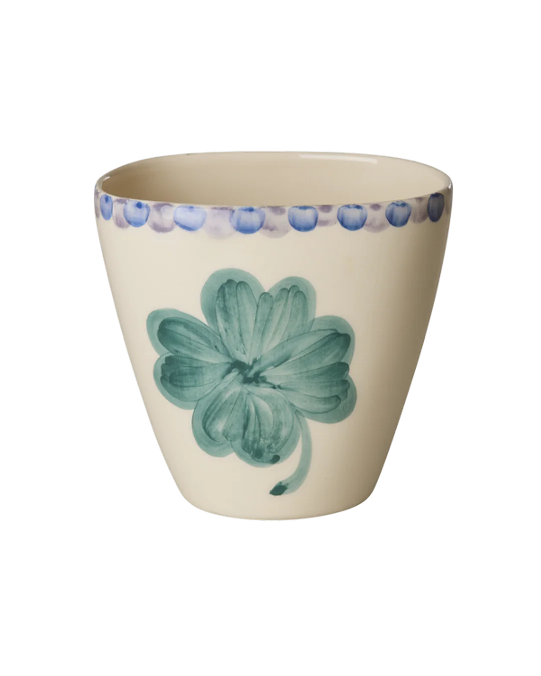 Rice - Ovaal Keramiek Beker - Zacht groen - Hand-painted Good Luck Clover