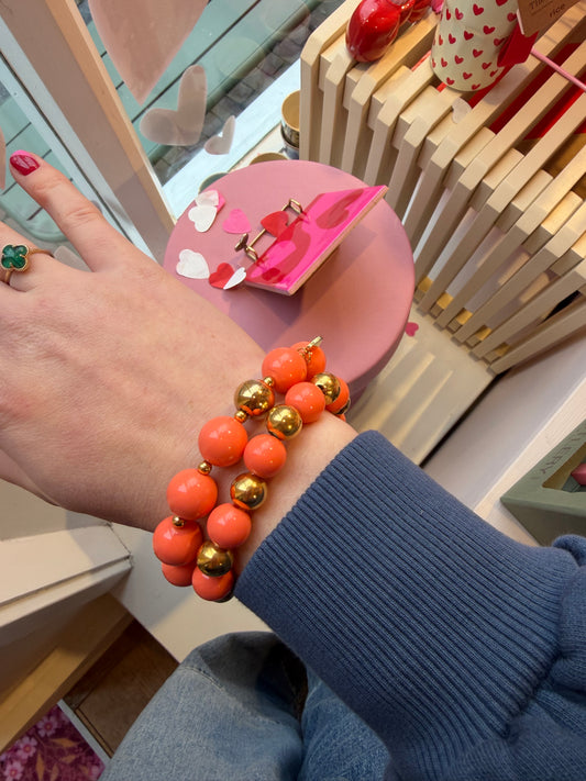Armbandje kralen - Peach/goud