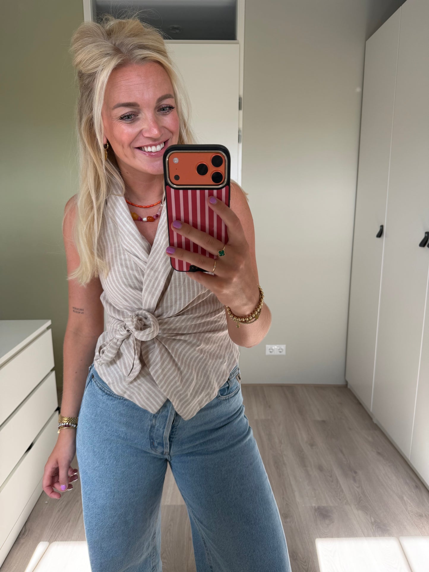 Wikkelblouse Ronny - Beige streep