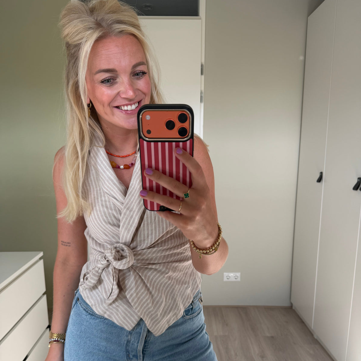 Wikkelblouse Ronny - Beige streep