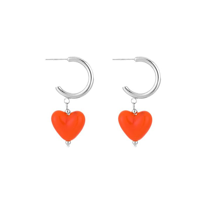 Oorbellen hartje - Zilver / Oranje
