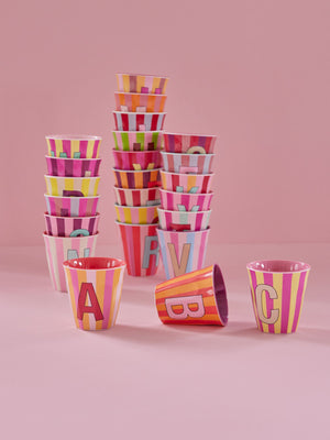 Rice - Medium Beker Streep Roze - A t/m Z