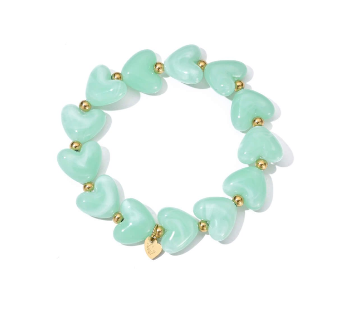 Hartjes kralen armband - Mintgroen