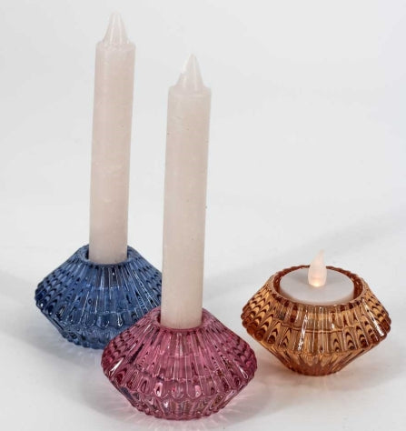 Glazen waxine en kaarsenstandaard - Blauw