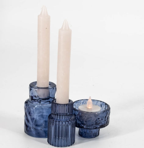 Glazen waxine- en kaarsenstandaard - Blauw