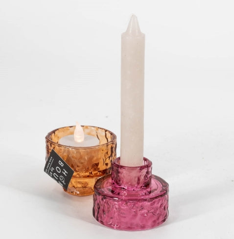 Glazen waxine- en kaarsenstandaard - Roze