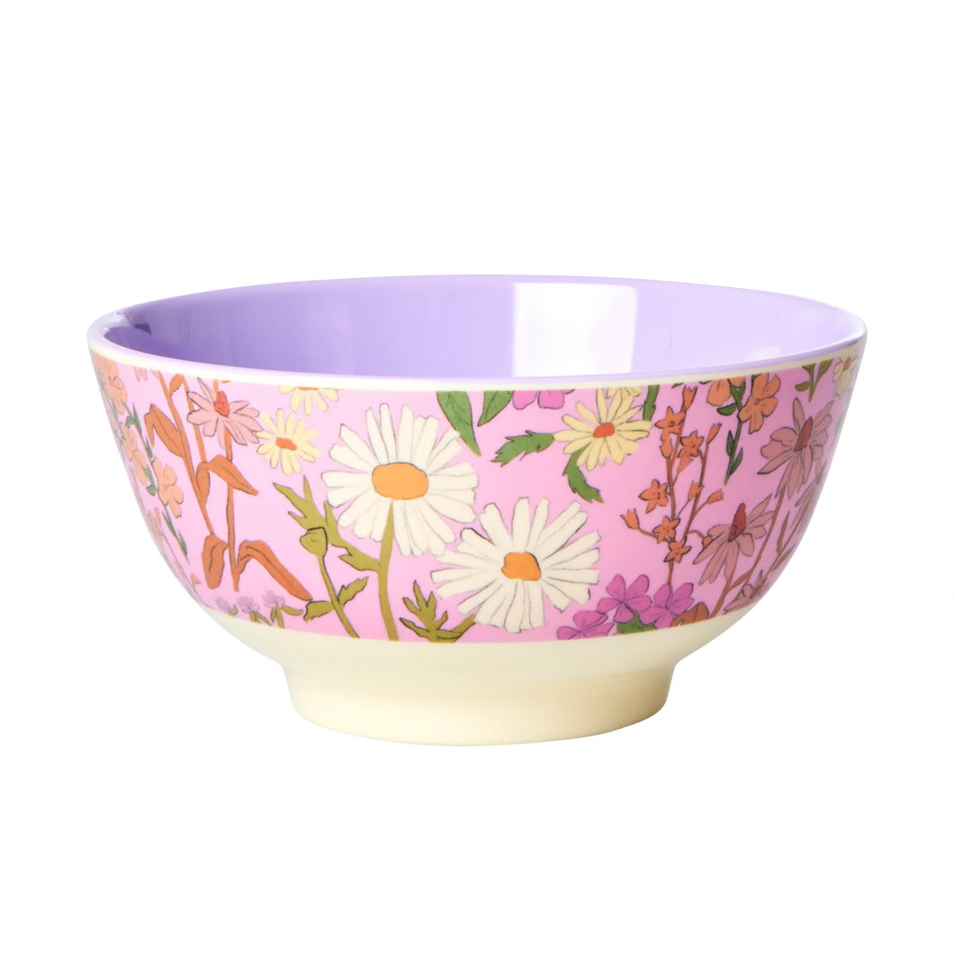 Melamine bowl medium - Rice Soft pink daisy dearest print