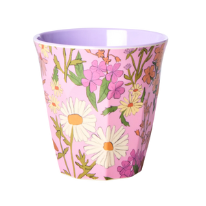 Melamine cup medium - Rice Soft pink daisy dearest print