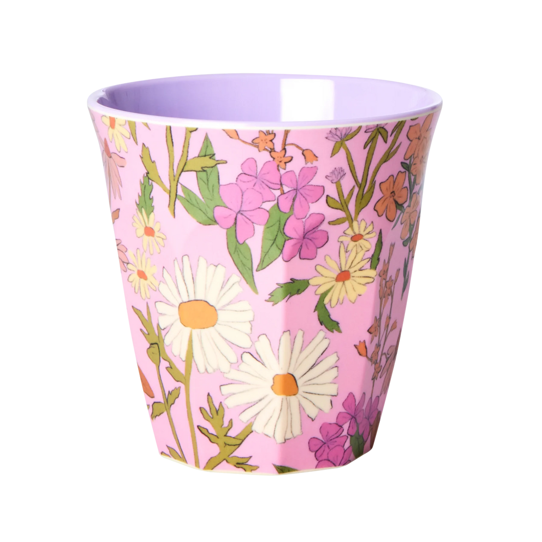 Melamine cup medium - Rice Soft pink daisy dearest print