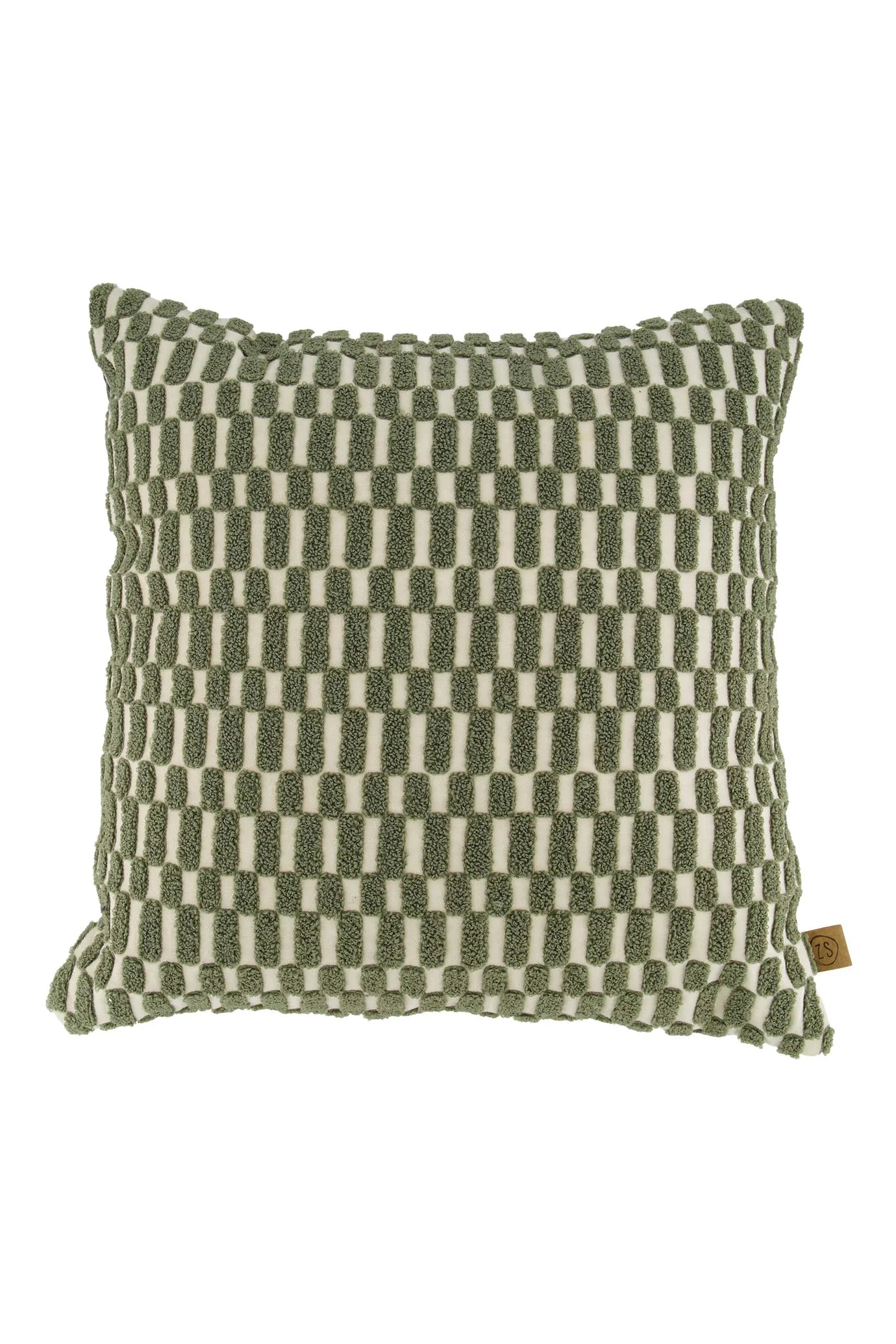 Zusss Kussen corduroy/velvet grafisch 45x45cm offwhite/groen
