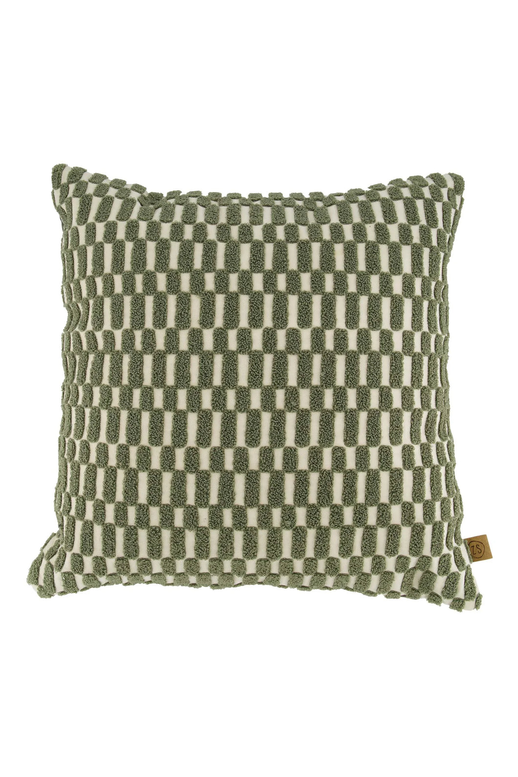 Zusss Kussen corduroy/velvet grafisch 45x45cm offwhite/groen
