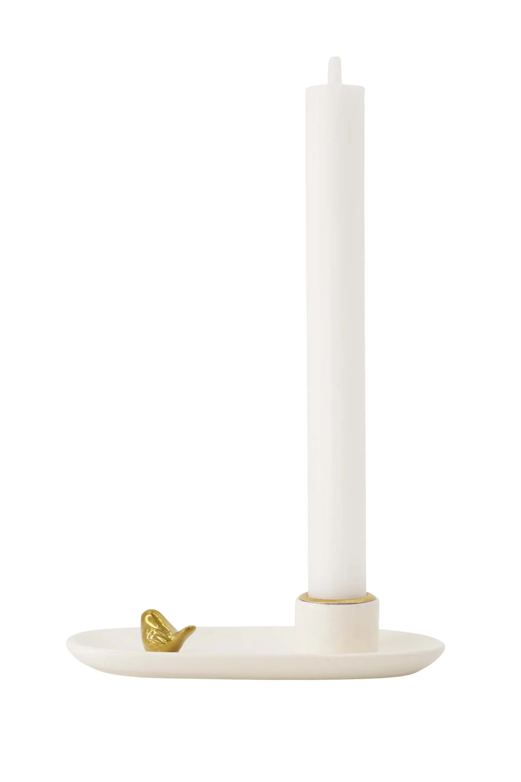 Zusss - Kandelaar keramiek vogeltje - wit/goud