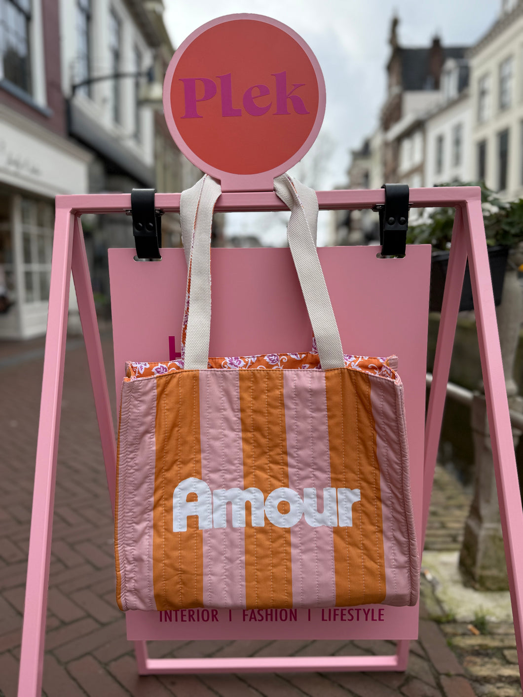 Shopper Amour/bloemetjes - Roze/oranje