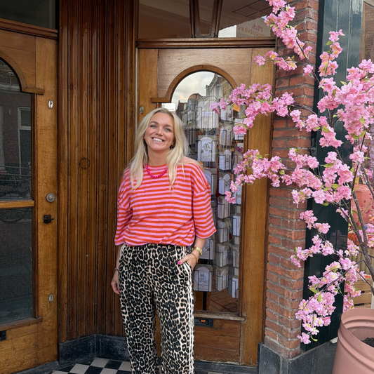 T-shirt streep - Roze/oranje