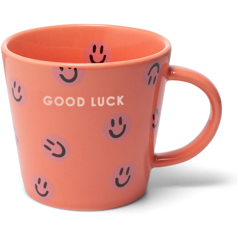 Cappuccino mug - Good luck smileys coral