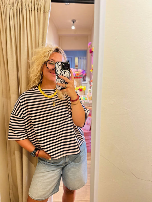 T-shirt Streep - Lichtroze/donkerblauw