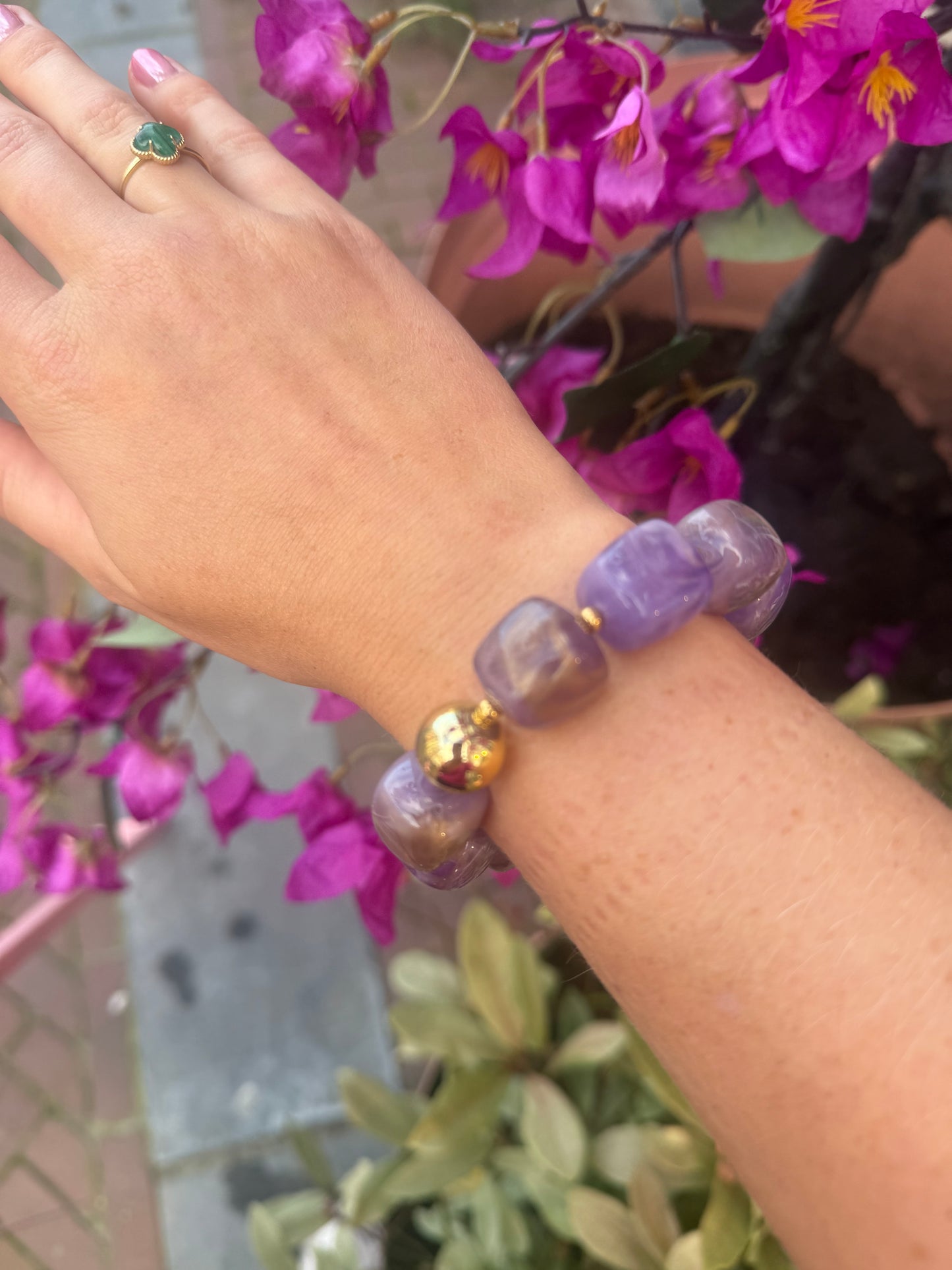 Armband kralen - Paars/goud