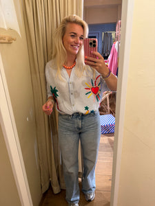 Blouse lichtblauw gestreept - Borduursels
