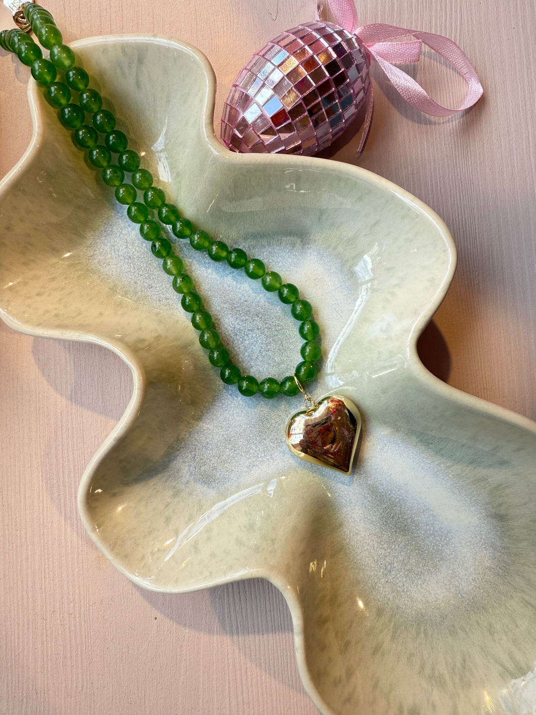 Fushi kralenketting met gouden hart - Groen