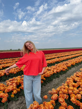 Afbeelding in Gallery-weergave laden, T-shirt gestreept - Felroze/paars/oranje
