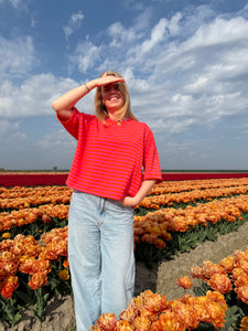 T-shirt gestreept - Felroze/paars/oranje