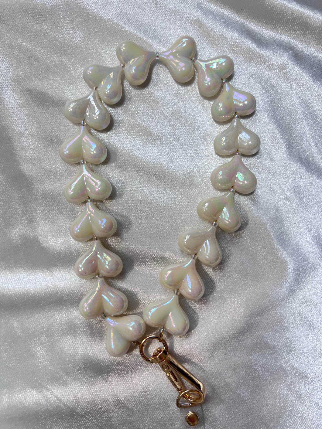 Telefoonkoord kort hartjes - Pearl white