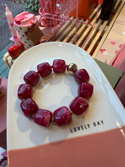 Kralen armband vierkant - Cherry