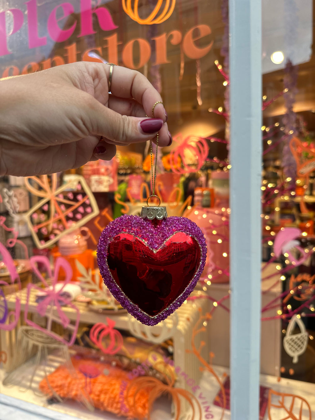 Kerstornament Hart - Roze/Rood