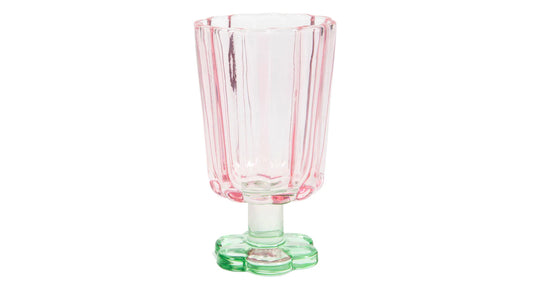 Waxinelichthouder glas bloem - Roze/Groen