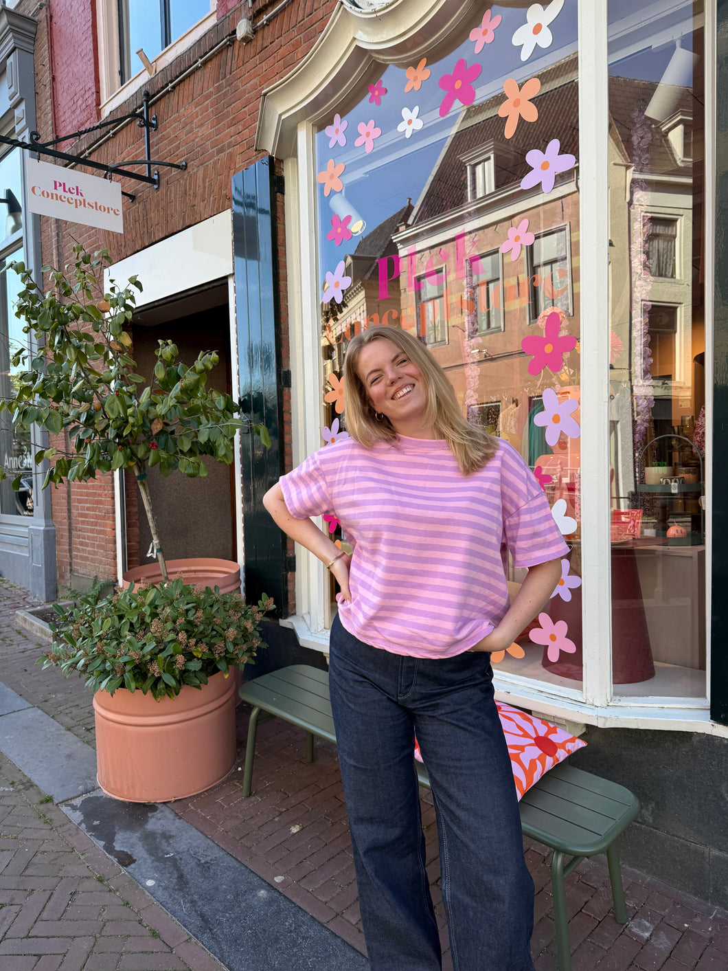 T-shirt streep - Roze/lila