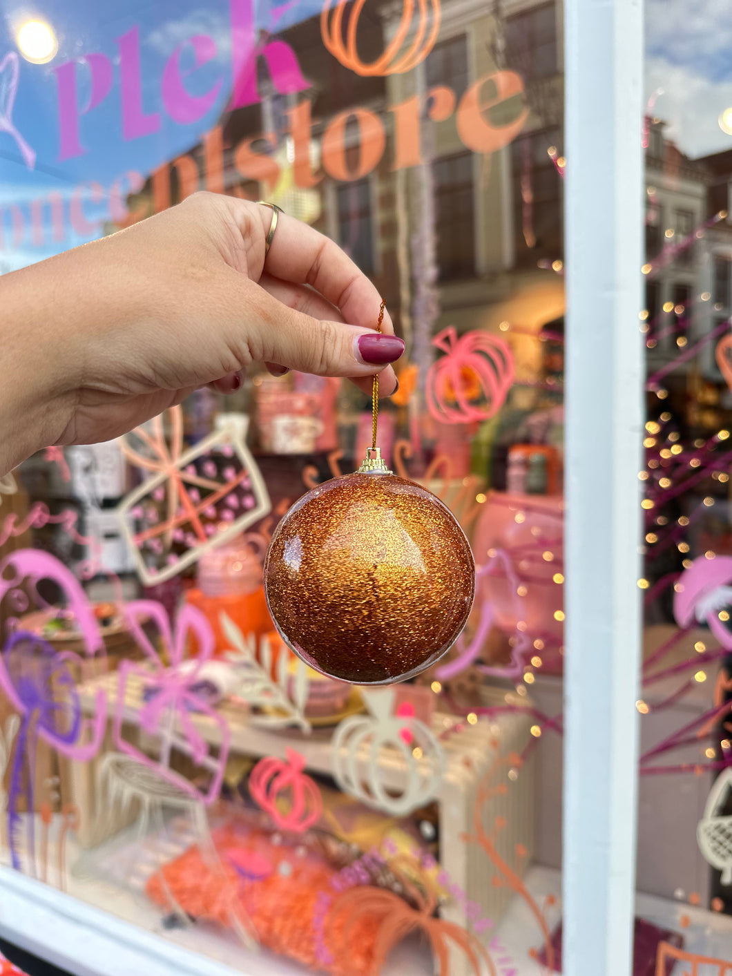 Kerstbal Kunststof Glitter - Oranje