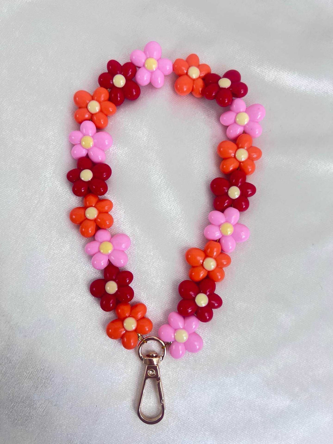 Telefoonkoord kort bloemetjes - Rood/Oranje/Roze