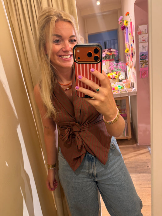 Wikkelblouse Ronny - Bruin/oranje gestreept