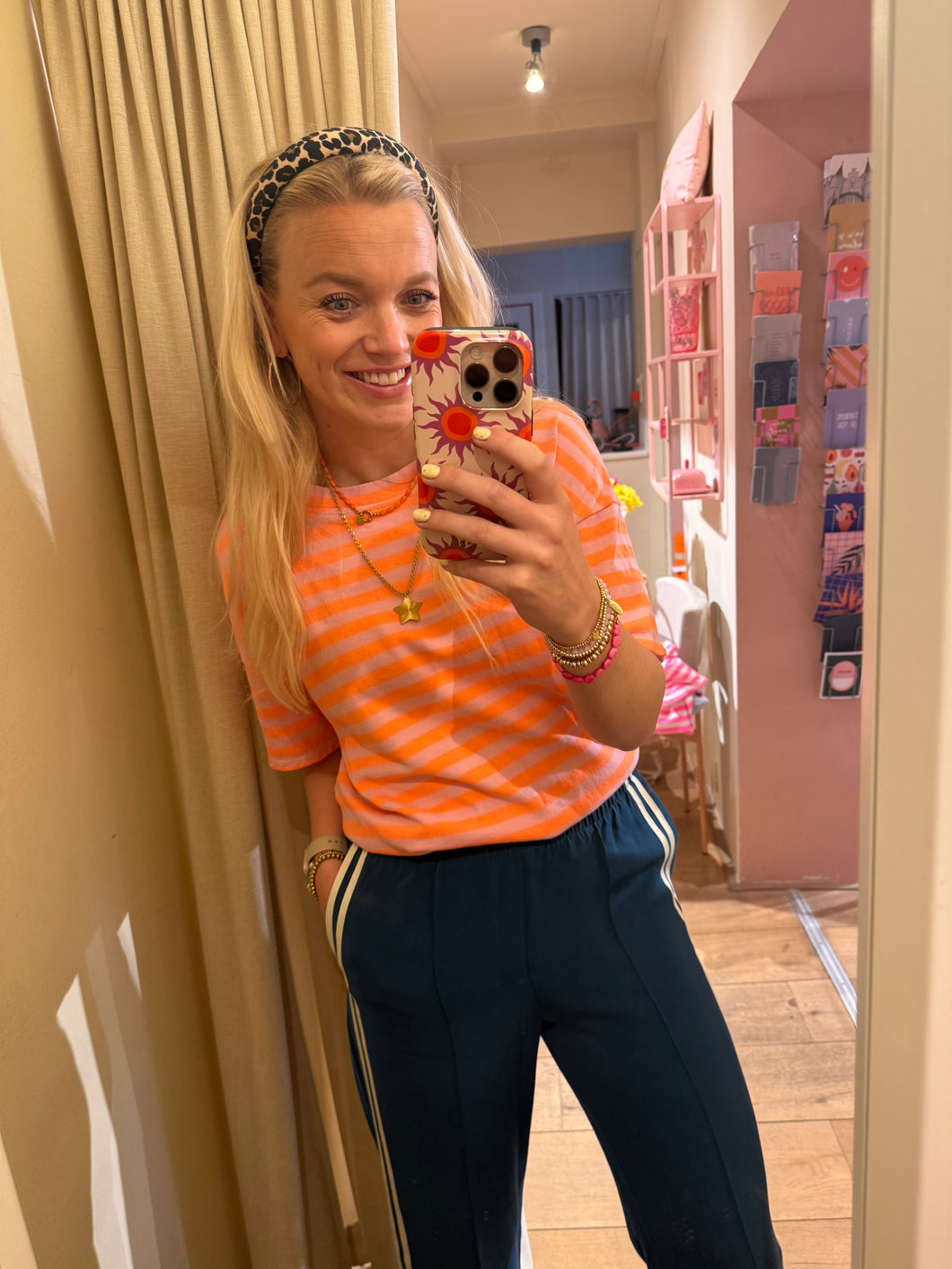 T-shirt gestreept - Oranje/Roze