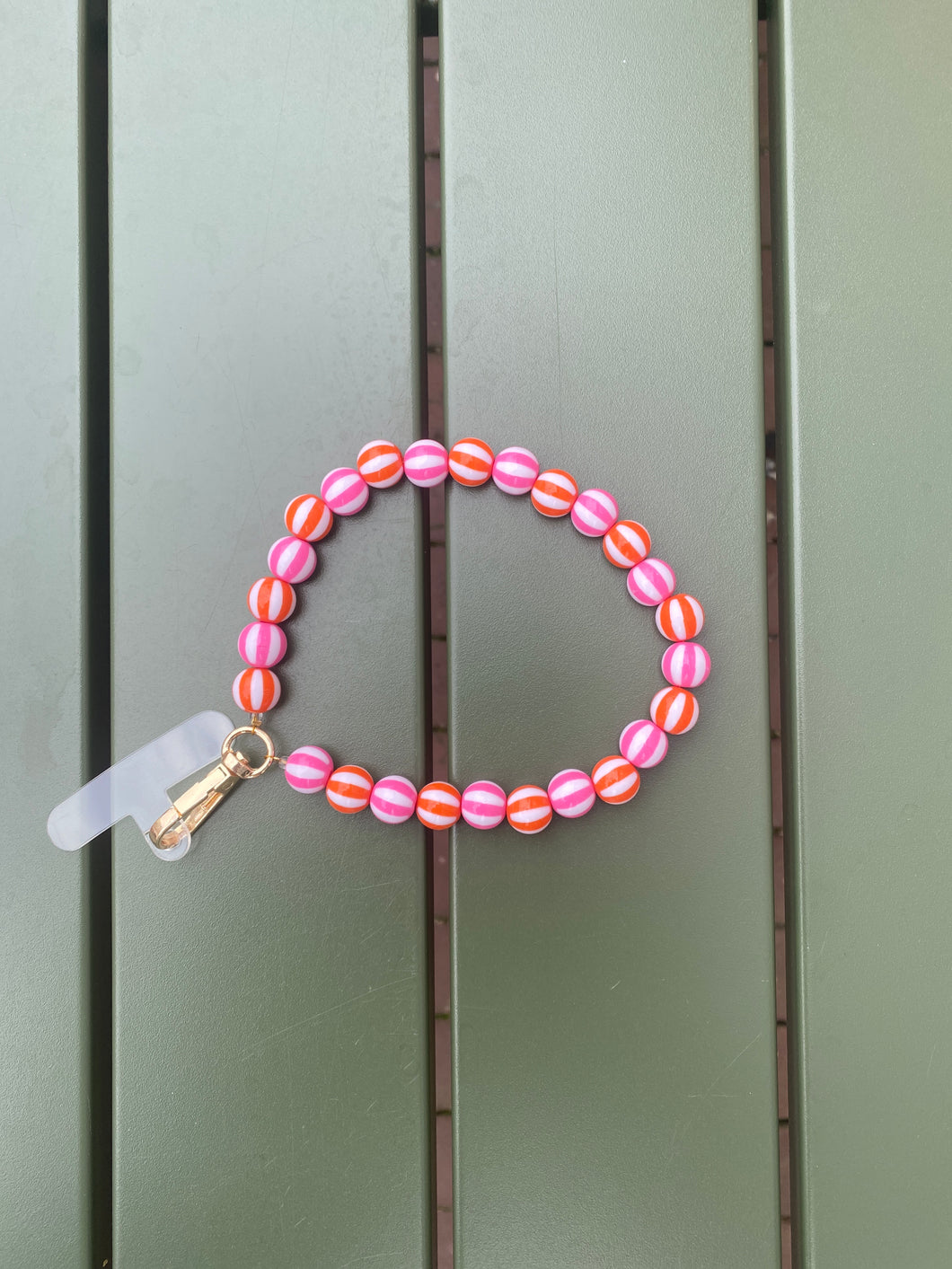 Telefoonkoord kort kralen - Roze/Oranje