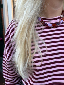 Pre order Longsleeve streep - Lichtroze/bordeaux rood