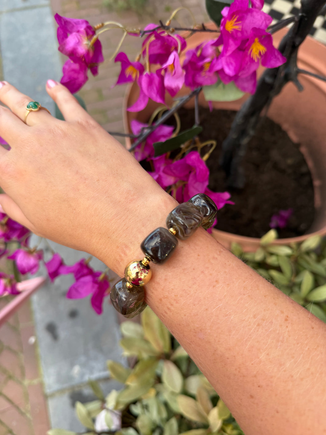 Armband kralen - Bruin/goud